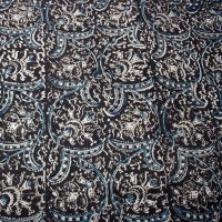 Kalamkari Tuch 110x110cm, Schwarz-Blau