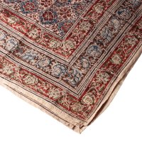 Kalamkari Tuch 110x110cm, Blumen Rot-Blau
