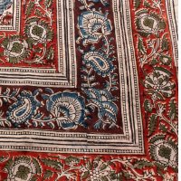 Kalamkari Tuch 110x110cm, Blumen Rot-Blau