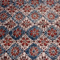 Kalamkari Tuch 110x110cm, Blumen Rot-Blau