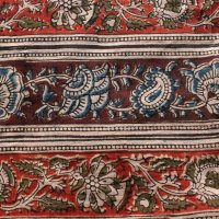 Kalamkari Tuch 110x110cm, Blumen Rot-Blau