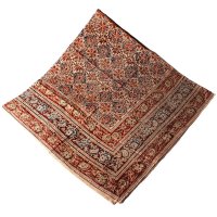 Kalamkari Tuch 110x110cm, Blumen Braun-Blau