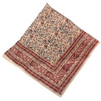 Kalamkari Tuch 110x110cm, Rostbraun-Blau, Rankenmotive