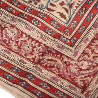 Kalamkari Tuch 110x110cm, Rostbraun-Blau, Rankenmotive