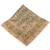 Kalamkari Tuch 110x110cm, Rosa-Rostbraun mit Ranken