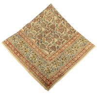Kalamkari- Tuch, 110x110 cm, Rot-Blau mit Ranken und Blumen