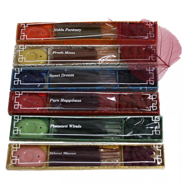 Räucherset "Rangoli", 6er set mit Stäbchen, Kegel und Halter