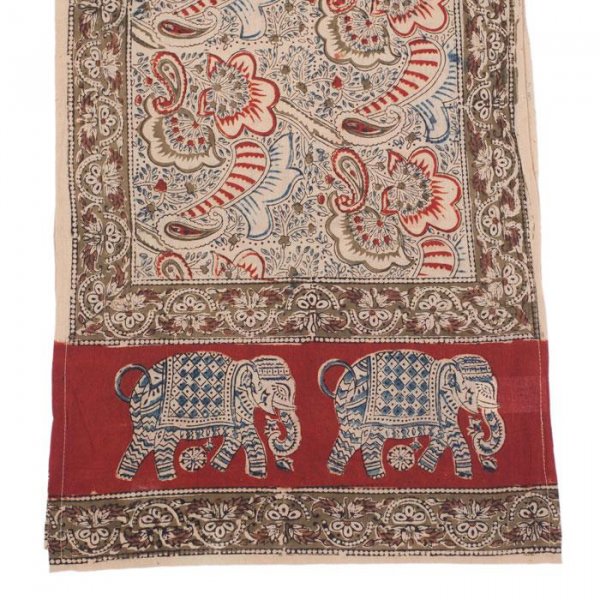 Kalamkarischals aus Baumwolle,35x180 cm Rot mit Elefanten
