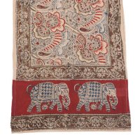 Kalamkarischals aus Baumwolle,35x180 cm Rot mit Elefanten
