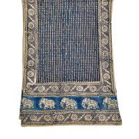 Kalamkarischals aus Baumwolle,35x180 cm Blau mit Elefanten