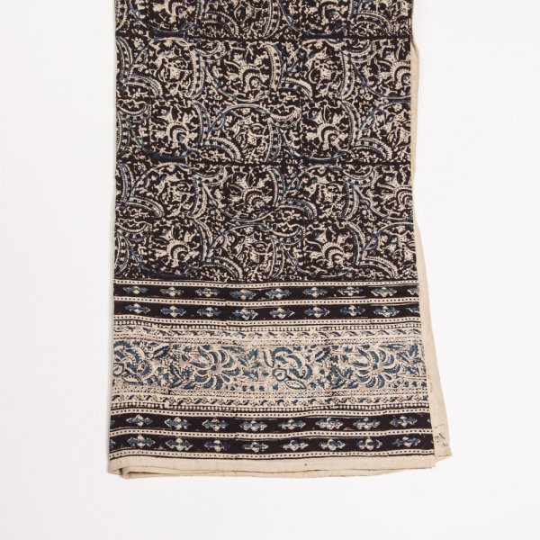 Kalamkarischals aus Baumwolle, 35x180 cm Schwaru-Blau mit Blüten