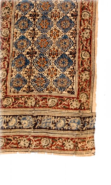 Kalamkarischals aus Baumwolle, 35x180 cm Rot-Blau mit Blumenmotiven