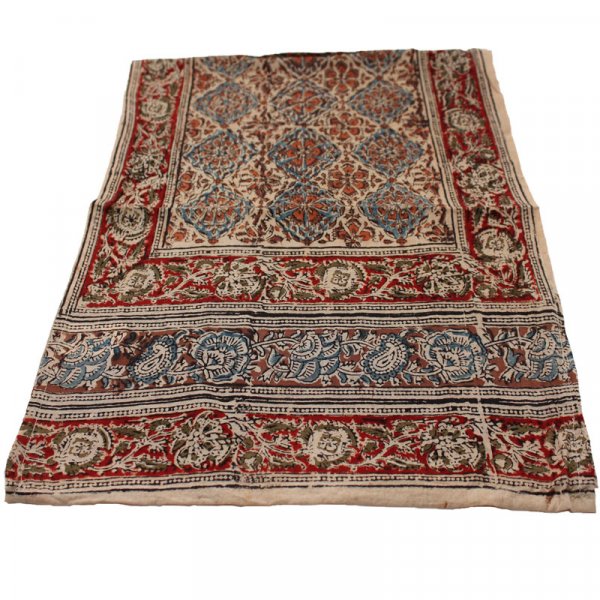Kalamkarischals aus Baumwolle, 35x180 cm Braun-Rot mit Blumenmotiven
