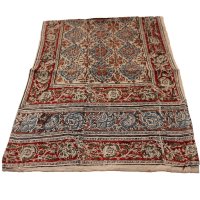 Kalamkarischals aus Baumwolle, 35x180 cm Braun-Rot mit Blumenmotiven