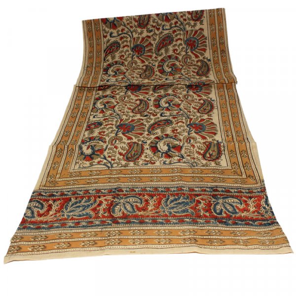 Kalamkarischals aus Baumwolle, 35x180 cm Rot-Gold mit Paisleymuster