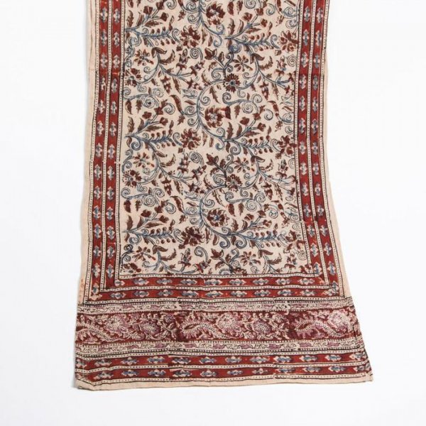Kalamkarischals aus Baumwolle, 35x180 cm Rot-Bla Blüten
