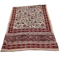 Kalamkarischals aus Baumwolle, 35x180 cm Rot-Blau Blüten