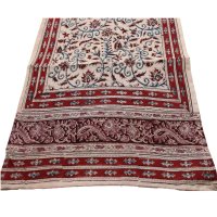 Kalamkarischals aus Baumwolle, 35x180 cm Rot-Blau Blüten