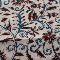 Kalamkarischals aus Baumwolle, 35x180 cm Rot-Blau Blüten