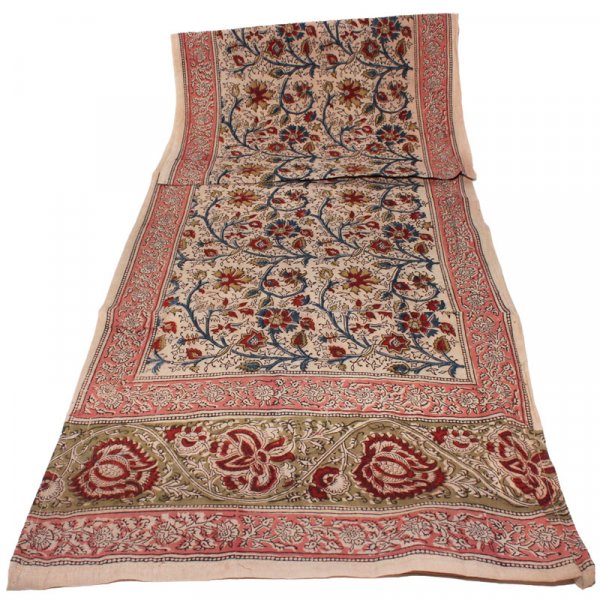 Kalamkarischals aus Baumwolle,  35x180 cm Rosa-Rot Rankenmotiven
