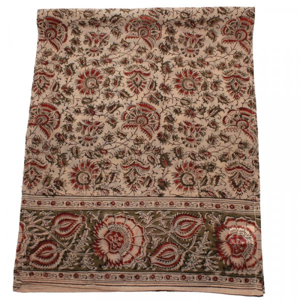 Kalamkarischals aus Baumwolle35x180 cm Blumenmotive ohne Indigoblau