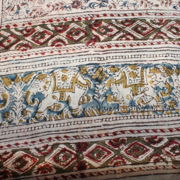 Kalamkarischals aus Baumwolle35x180 cm Braun-Blau kleine Blüten
