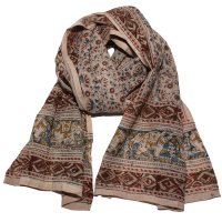 Kalamkarischals aus Baumwolle35x180 cm Braun-Blau kleine Blüten
