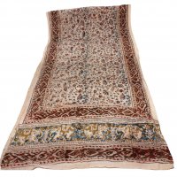 Kalamkarischals aus Baumwolle35x180 cm Braun-Blau kleine Blüten