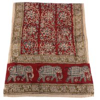Kalamkarischals aus Baumwolle, 35x180 cm Rot mit Elefantzen