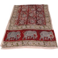 Kalamkarischals aus Baumwolle, 35x180 cm Rot mit Elefantzen