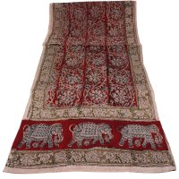 Kalamkarischals aus Baumwolle, 35x180 cm Rot mit Elefantzen