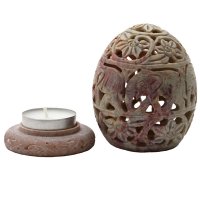 Windlicht: Oval mit Elefantenmotiven, ca 11 cm