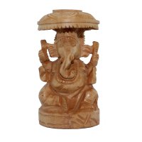Ganesha auf Thron aus Holz, hell, ca. 10 cm hoch