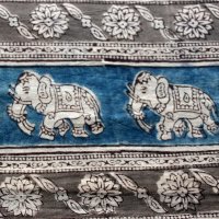 Kalamkari Tuch 110x110cm, Blau mit Elefanten