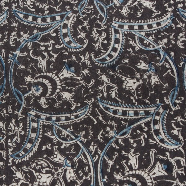 Kalamkari Schal 35x180cm, Schwarz-Blau mit Blüten
