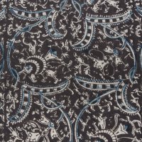 Kalamkari Schal 35x180cm, Schwarz-Blau mit Blüten