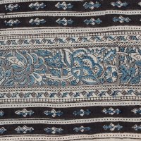 Kalamkari Schal 35x180cm, Schwarz-Blau mit Blüten