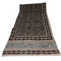 Kalamkari Schal 35x180cm, Schwarz-Blau mit Blüten