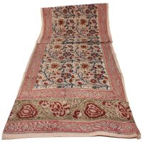 Kalamkari Schal 35x180cm, Rosa-Rot, Rankenmotive