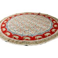 Kalamkari Tischdecke rund,  Rot mit Elefanten in 2...