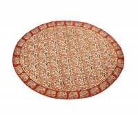 Kalamkari Tischdecke oval 120x160cm, Rot mit Elefanten