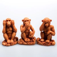3 Affen der Weisheit aus Polyresin, einzeln, hell, 7,5 cm