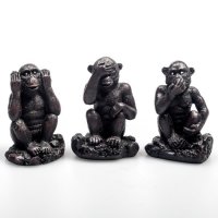 3 Affen der Weisheit aus Polyresin, einzeln, dunkel, 7,5 cm