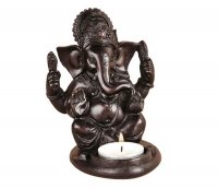 Teelichthalter Ganesha aus Polyresin, dunkel, ca. 12 cm