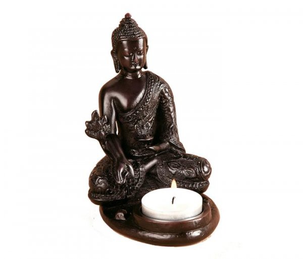 Medizinbuddha aus Polyresin Teelichthalter, 12 cm
