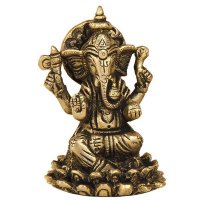 Ganesha auf Lotusbl&uuml;te aus Messing, ca 8 cm