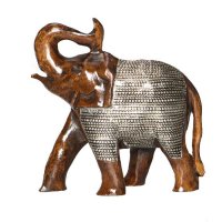 Elefant aus Holz dunkel, verziert mit Metallnetz 12 cm